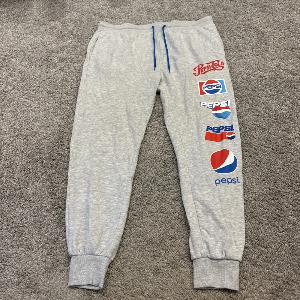 Pepsi Cola SODA Logo Graphic Gray Jogger Sweatpants Drawstring Pants 3XL / XXXL